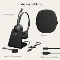 Jabra Engage 55 draadloze stereo headset met DECT adapter - noise cancelling microfoon, groot bereik en oplaadstandaard - gecertificeerd voor Google Meet en Zoom, werkt met andere platformen - zwart - thumbnail
