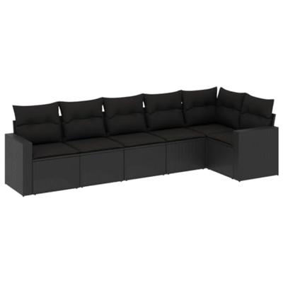 6-delige Loungeset met kussens poly rattan zwart