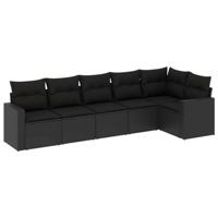 6-delige Loungeset met kussens poly rattan zwart - thumbnail
