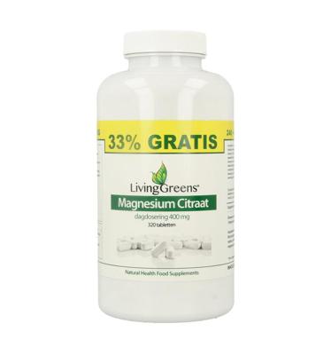 Livinggreens Magnesium citraat 400mg voordeelverpakking 320 Tabletten