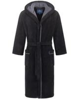 Morgenstern Morgenstern herenbadjas met capuchon Daniel chromezwart/petrol Maat L - thumbnail