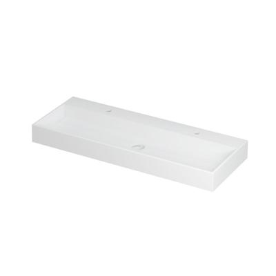 INK United Wastafel Porselein met 2 Kraangaten incl. Porseleinen Click Plug en Verborgen Overloop Systeem - 1200x450x110 mm - Mat Wit