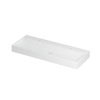 INK United Wastafel Porselein met 2 Kraangaten incl. Porseleinen Click Plug en Verborgen Overloop Systeem - 1200x450x110 mm - Mat Wit - thumbnail