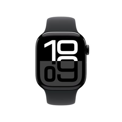 Apple Watch Series 10 (GPS 42 mm) Smartwatch - Kast van gitzwart aluminium - Zwart sportbandje (M/L). Conditie bijhouden, Ecg-app, always on Retina-display, waterbestendig