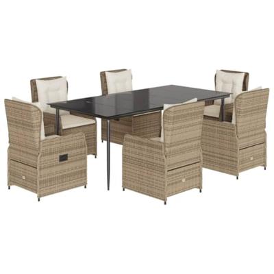 7-delige Tuinset met kussens poly rattan beige