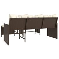 Tuinbank met tafel en kussens L-vormig poly rattan bruin - thumbnail
