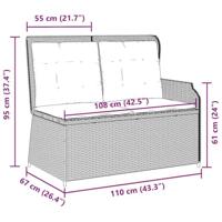 Tuinbankje verstelbaar met kussens poly rattan grijs - thumbnail