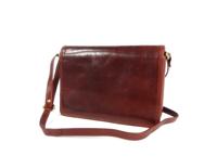 Strak leren Chique 3 vaks kleptas schoudertas cognac - thumbnail