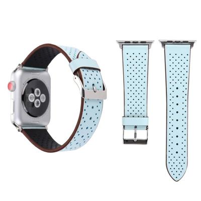 Voor Apple Watch Series 3 & 2 & 1 42mm eenvoudige mode lederen gat patroon horlogebandje (blauw) Voor Apple Watch Series 3 & 2 & 1 42mm eenvoudige mode lederen gat patroon horlogebandje (blauw)