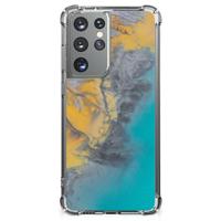 Samsung Galaxy S21 Ultra Anti-Shock Hoesje Marble Blue Gold - thumbnail