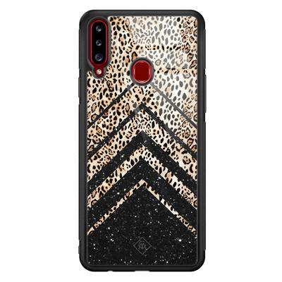 Samsung Galaxy A20s glazen hardcase - Chevron luipaard