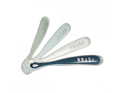 Set van 4 lepels Soft, eerste leeftijd, zonder BPA, van BEABA blauw/grijs/okergeel Set van 4 lepels Soft, eerste leeftijd, zonder BPA, van BEABA blauw/grijs/okergeel