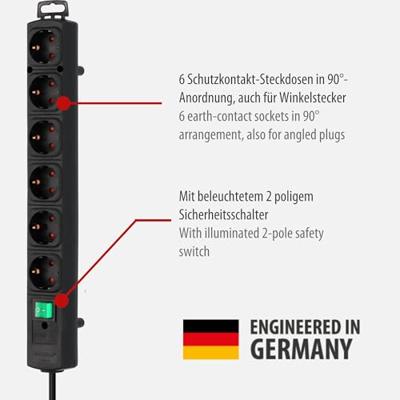 Brennenstuhl Comfort-Line Plus stekkerdoos met platte stekker 6-voudig zwart 2m H05VV-F 3G1,5 - 1153300100 - thumbnail