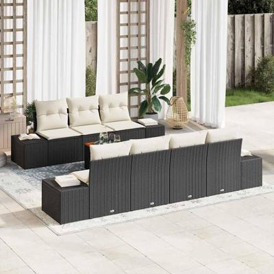 Tuinbankenset met kussen 8 pcs Zwart poly rattan