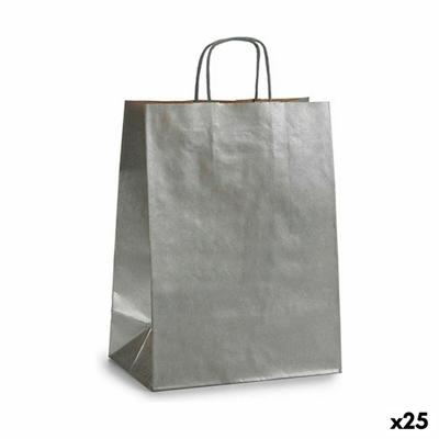 Papieren Zak 24 x 12 x 40 cm Zilverkleurig (25 Stuks)