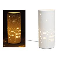 Tafellamp met huisjesdecoratie van porselein, (B/H/D) 12x28x12 cm zonder lichtbron - thumbnail