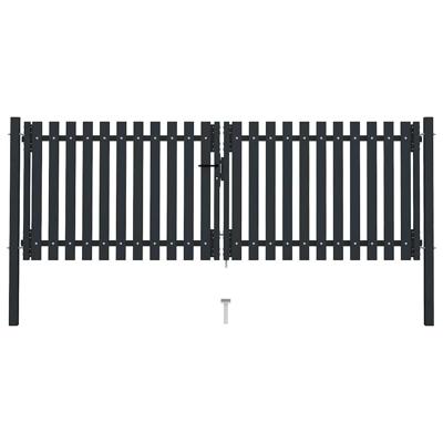 Dubbele poort met deur staal 300x125 cm antraciet
