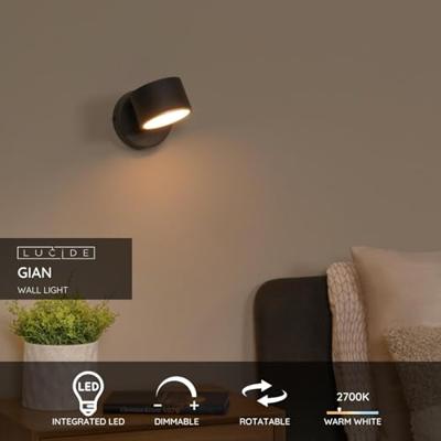 Lucide GIAN - Wandlamp - LED Dimb. - 1x9W 2700K - Zwart Lucide GIAN - Wandlamp - LED Dimb. - 1x9W 2700K - Zwart