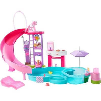 Barbie - Droomzwembad Speelset - Glijbaan en Jacuzzi - Meer dan 20 Accessoires - Barbie - JFP01