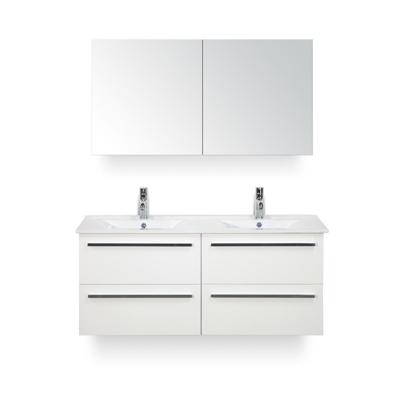 Seville Badmeubelset 120 cm - 4 laden Wit Hoogglans - Keramische Wastafel Wit Enjoy - met Spiegelkast