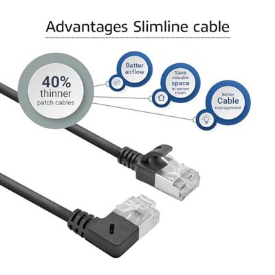 ACT Zwarte 0.5 meter U/FTP CAT6A LSZH Slimline patchkabel met RJ45 connectoren recht naar 90° haaks - thumbnail