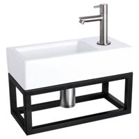 Differnz Ravo fonteinset keramiek kraan recht mat chroom 38.5 x 18.5 x 9 cm met handdoekrek - thumbnail