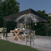 VidaXL Prieel met led-lichtslinger 3x3 m antracietkleurig - thumbnail