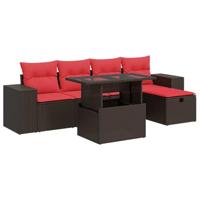 6-delige Loungeset met kussens poly rattan acacia zwart - thumbnail