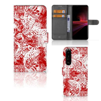Telefoonhoesje met Naam Sony Xperia 1 III Angel Skull Rood | Portemonnee hoesje Telefoonhoesje met Naam Sony Xperia 1 III Angel Skull Rood | Portemonnee hoesje