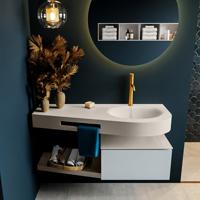 MONDIAZ RIVA 120cm badmeubel onderkast / planchet kleur Clay met 1 lade. Wastafel DULCET rechts 1 kraangat kleur Linen. - thumbnail