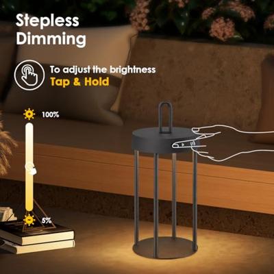 Draadloze Oplaadbare LED Tafellamp - Binnen & Buiten - Dimbaar - ø12.8 x 28.4 cm - Warmwit licht - 3000mAh - Zwart