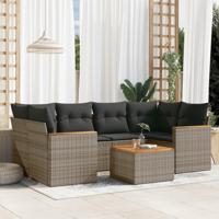 7-delige Loungeset met kussens poly rattan grijs - thumbnail
