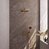 Goud geborstelde thermostatische inbouw regendouche set met 3-weg omstelling en 30 cm douchekop - thumbnail