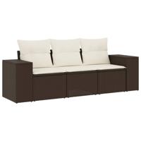 4-delige Loungeset met kussens poly rattan bruin - thumbnail