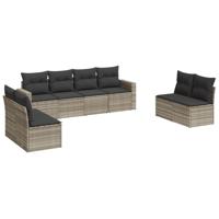 9-delige Loungeset met kussens poly rattan lichtgrijs - thumbnail