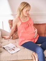 Zwangerschapstop met dunne schouderbandjes van katoenen gaas koraal - thumbnail