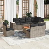 9-delige Loungeset met kussens poly rattan grijs - thumbnail