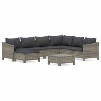 8-delige Loungeset met kussens poly rattan grijs - thumbnail