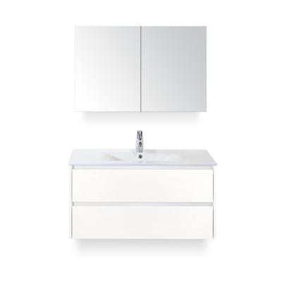 Dante Badmeubelset 100 cm - Wit Hoogglans - Keramische Wastafel Wit Enjoy - met Spiegelkast