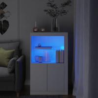 Bijzetkast met LED-verlichting bewerkt hout wit - thumbnail