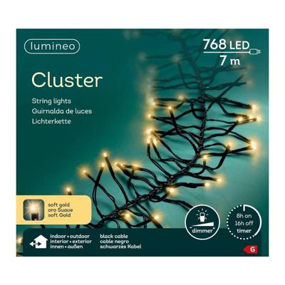 Lumineo led cluster 7m-768l zwart/soft gold
