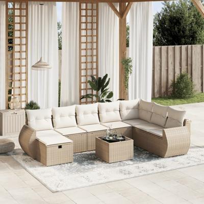 8-delige Loungeset met kussens poly rattan beige - thumbnail