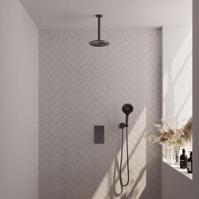 Brauer Gunmetal Carving Thermostatische Regendoucheset Inbouw - Hoofddouche 20 cm - 3 Weg - Handdouche 3 Standen - Doucheslang - Wandaansluitbocht - Gunmetal