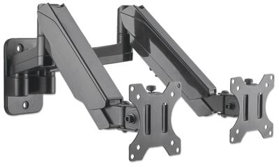 Manhattan 461627 Monitor-wandbeugel Aantal monteerbare displays: 2 Display(s) 43,2 cm (17) - 81,3 cm (32) Zwart Draaibaar, In hoogte verstelbaar, Kantelbaar,