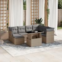 8-delige Loungeset met kussens poly rattan beige - thumbnail