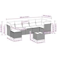 8-delige Loungeset met kussens poly rattan lichtgrijs - thumbnail