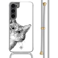 Samsung Galaxy S23 Plus hoesje met grijs koord - Peekaboo kat - thumbnail