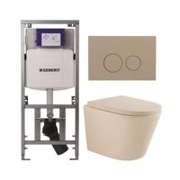 QeramiQ Dely Toiletset - 36.3x51.7cm - diepspoel - rimless - Geberit UP320 inbouwreservoir - softclose toilet zitting 35 mm - bedieningsplaat taupe - ronde knoppen - mat beige SW1000764/SW1000771/0701131/SW1102378 - thumbnail