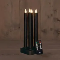 Anna&apos;s Collection LED dinerkaars oplaadbaar flame effect rustiek incl. oplaadstation 23.5 cm zwart 4 stuks - thumbnail