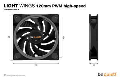 Be Quiet! light wings pwm high-speed rgb case fans (zwart, 3 stuks, 120 x 120 x 25 mm)